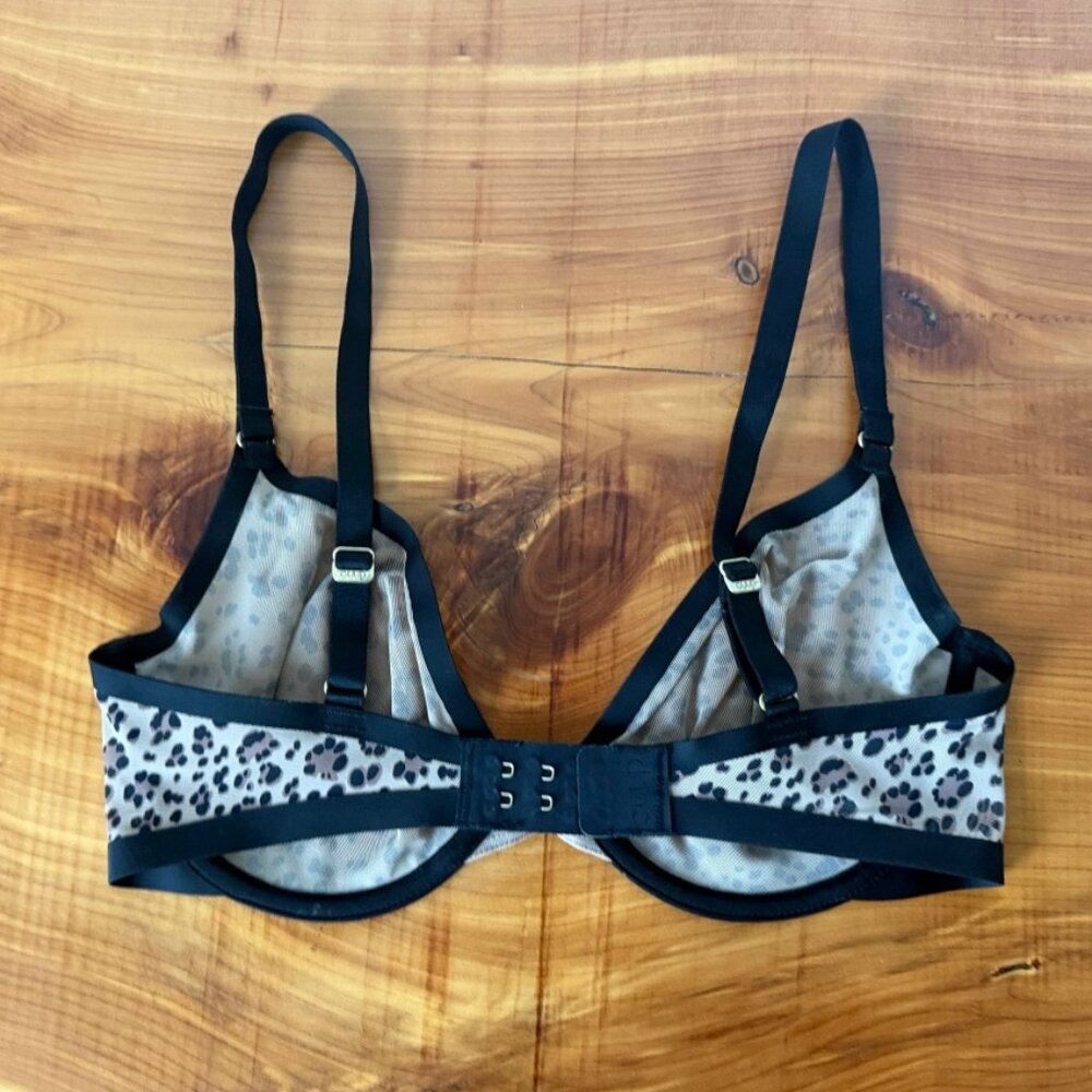 CUUP the Plunge Animal Print Contrast Black Trim Underwired Sheer Bra Size 30E. - Picture 2 of 7